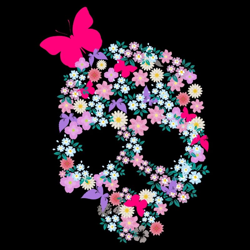 Crâne de crâne de crâne avec papillon à fleurs