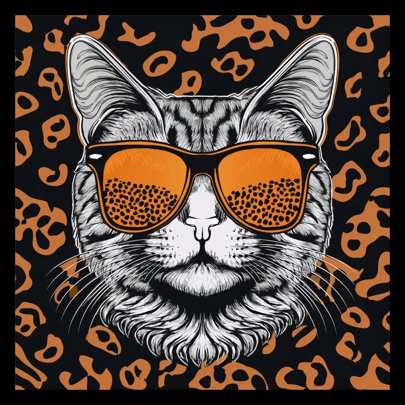 Chat réfrigéré avec lunettes de soleil, imprimé leo orange