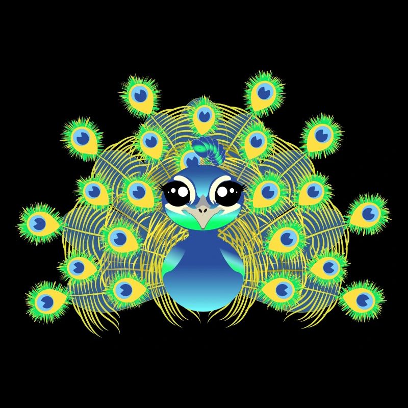 Peacock kawaii chibi vector art simple design
