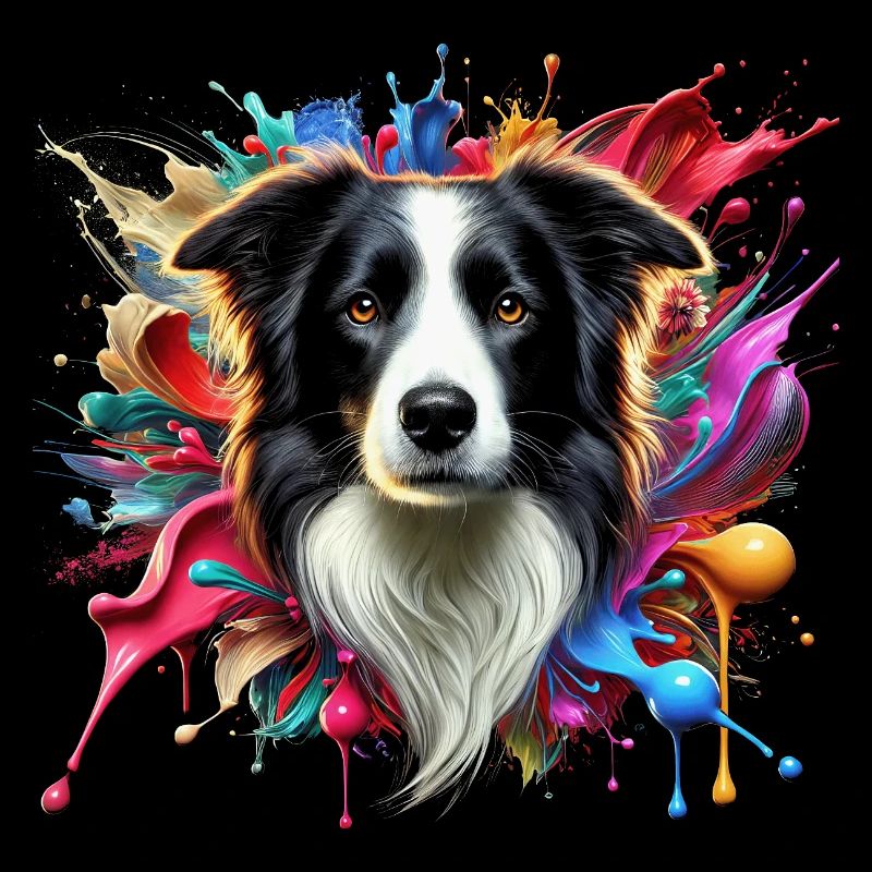 Border collie mignon avec des éclaboussures colorées de couleur