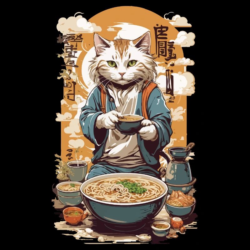 Soupes Ramen pour chats amour Kanji Style affiche Design
