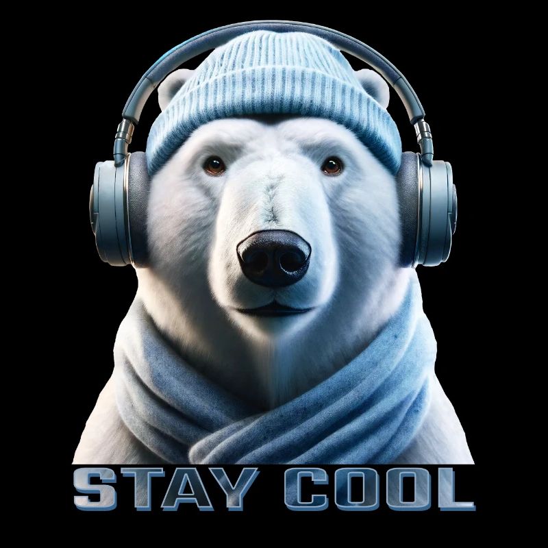 STAY COOL - Eisbär mit Kopfhörer, Schal und Mütze