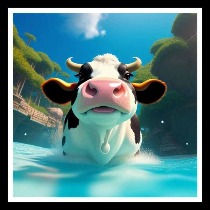 Une vache va se baigner dans l’eau