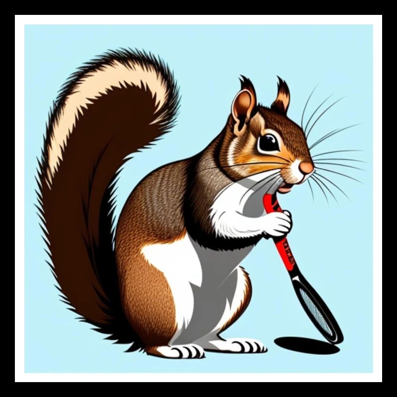 Eichhörnchen mit einem Tennisschläger