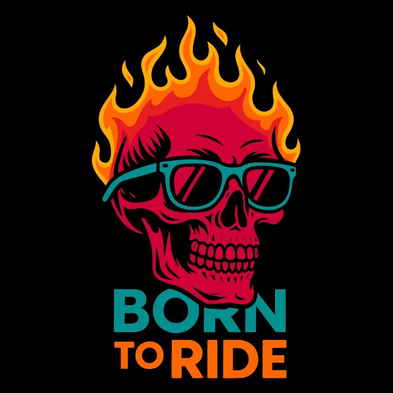 Born To Ride Flame Skull Design
