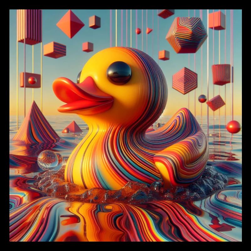 Bathing duck striped in risograph hyperrealism