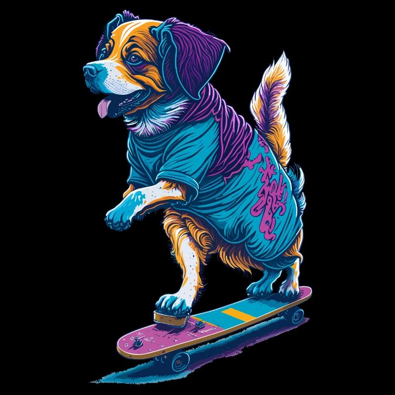 Illustration d’un chien sur une planche à roulettes