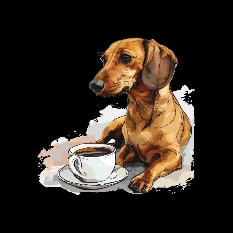 Teckel mignon Doxie avec une tasse de saucisse à café
