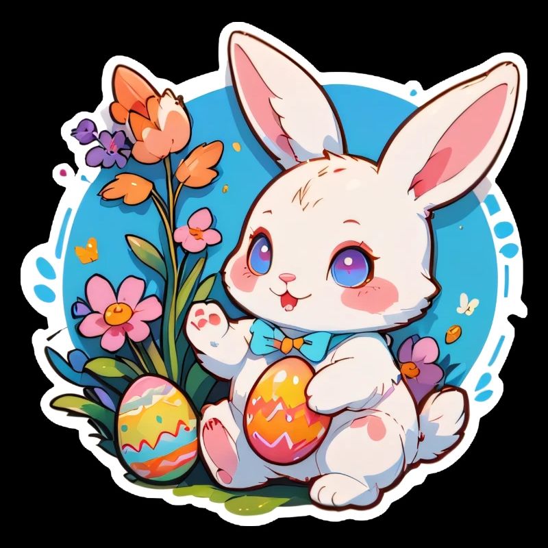 Easter bunny sitting with easter eggs