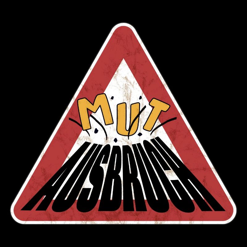 Caution rusty shield courage erupting volcano