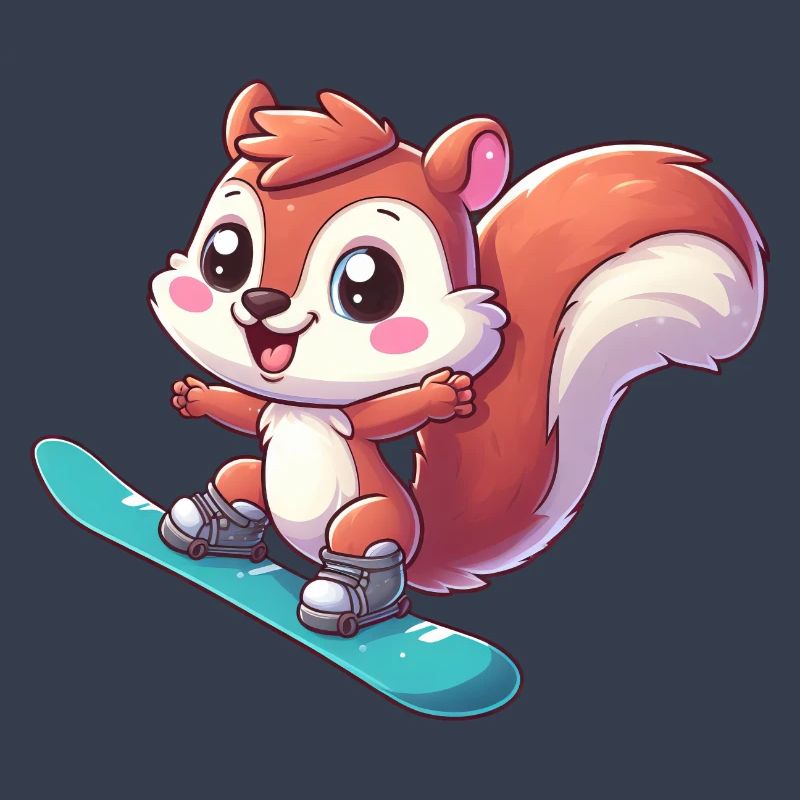 Süßes Eichhörnchen, Comic Snowboarder, Winterurlau