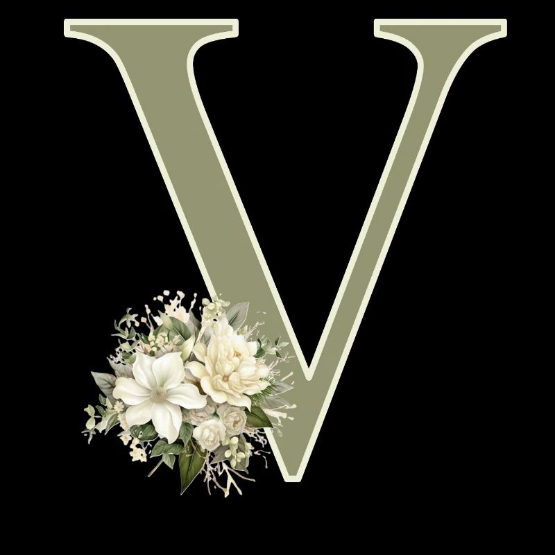 V avec fleurs