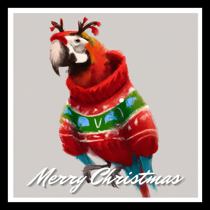 Adorable perroquet d’ara dans un pull de Noël.