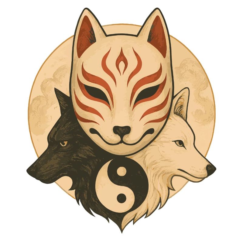 Fuchs Maske & Yin Yang Wölfe
