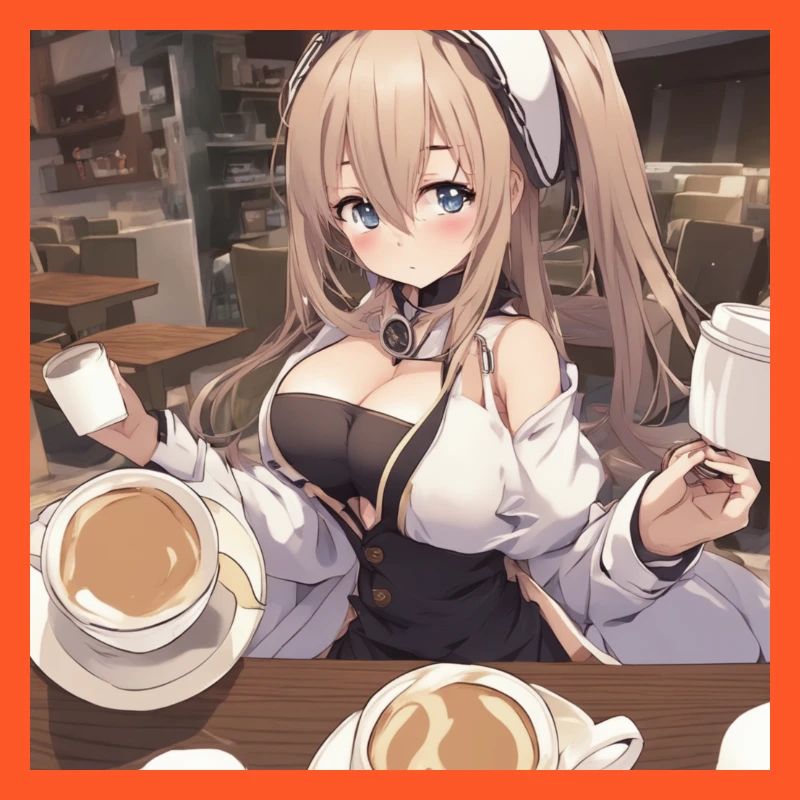 anime girl withe big boobs withe coffee