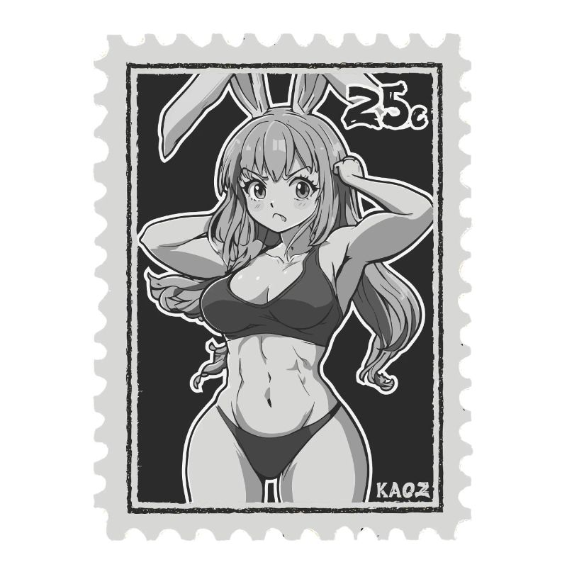 Drôle de lapin musculaire comme timbre-poste