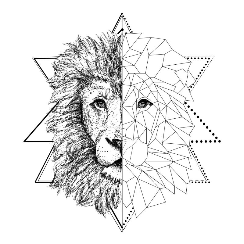 Schwarzer Tattoo inspirierter Löwe | Low Poly Art