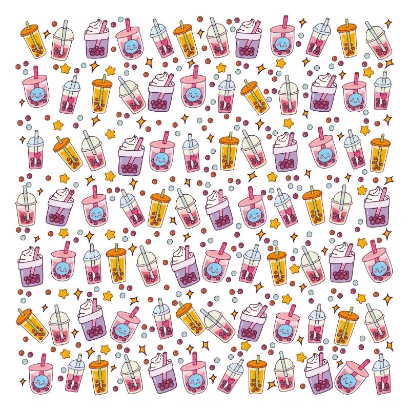 Kawaii Bubble Tea Muster Mit Sternchen und Bubbles