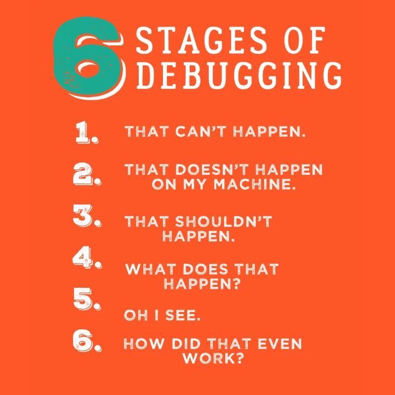 6 Stages of Debugging T-Shirt Bug Coding Computer
