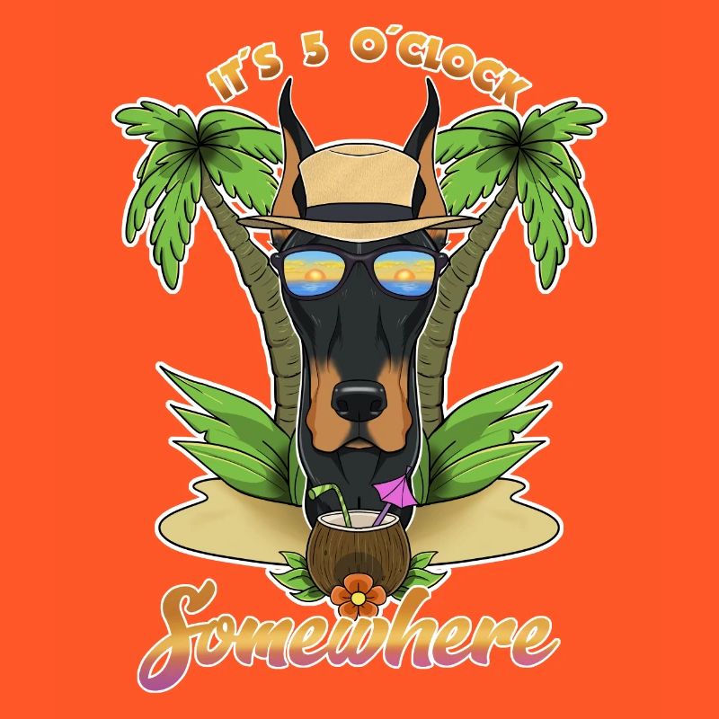 It Is 5 OClock Somewhere Drinking Doberman