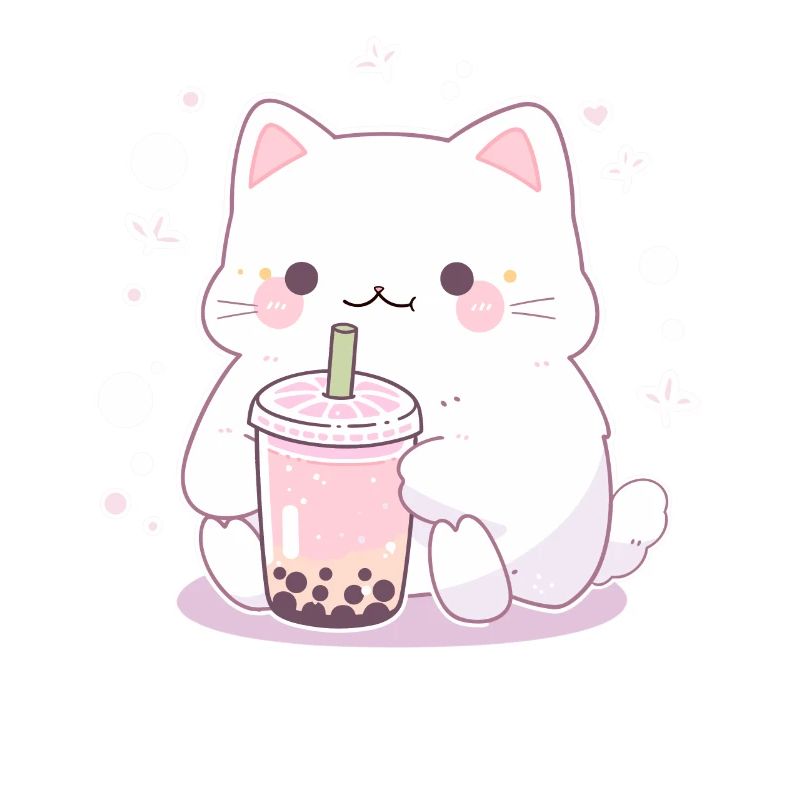 Kawaii Cat Drinks Boba Bubble Tea Chibi