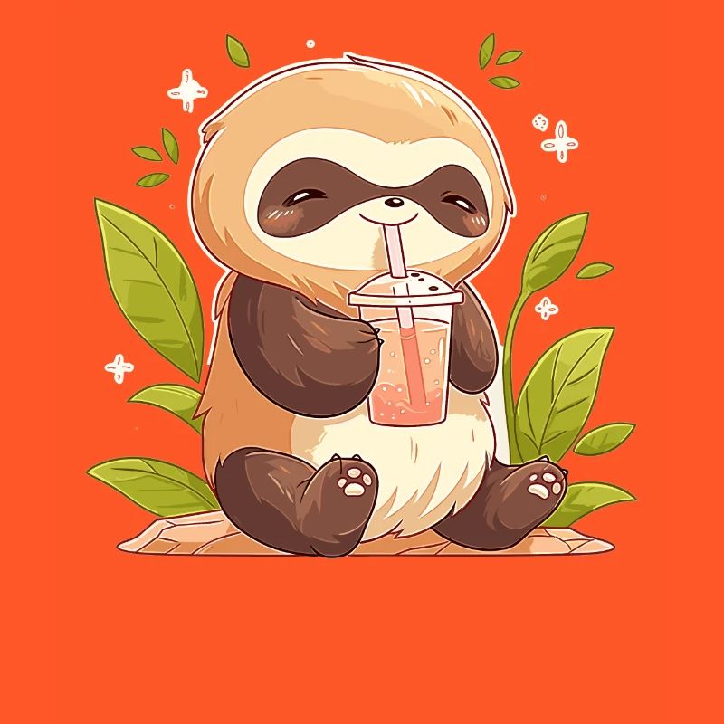 Kawaii Sloth Drinks Boba Bubble Tea Chibi