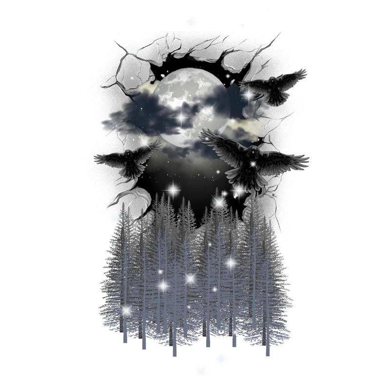 Halloween Forest Crows Ravens Mystical Moon