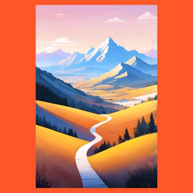Panoramic view: Mountain path into the evening