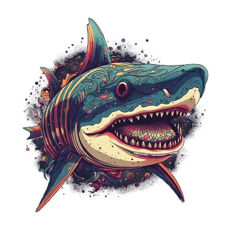 Cool trippy shark with boho patterns
