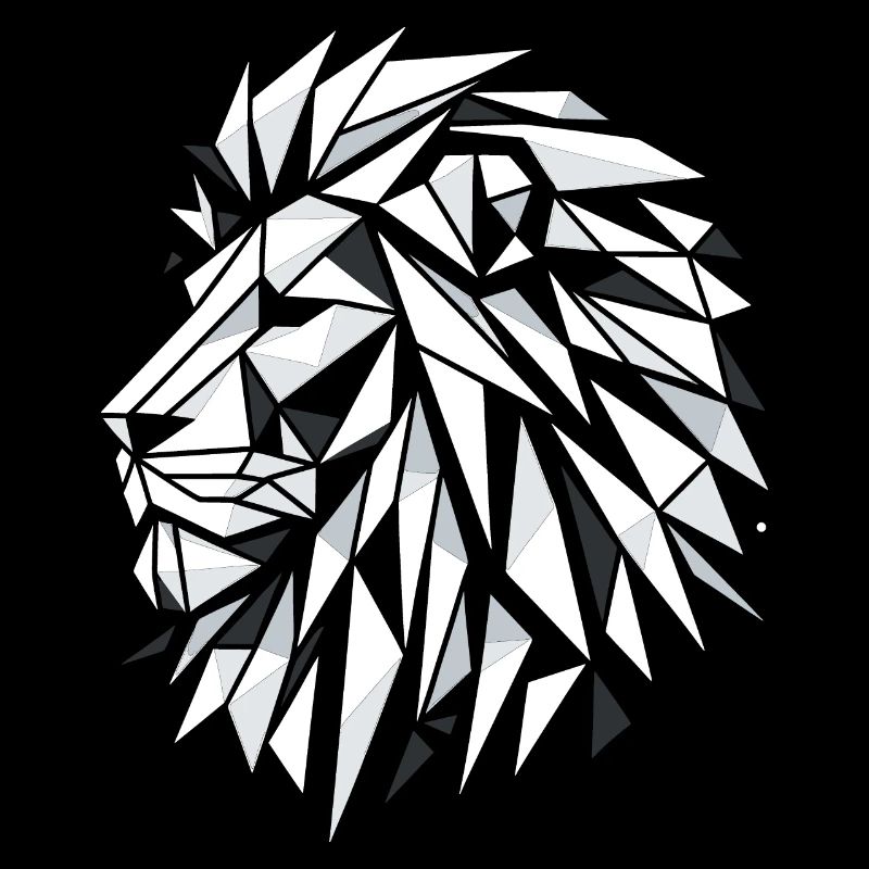 Geometric Triangle Circle Black and White Lion Head