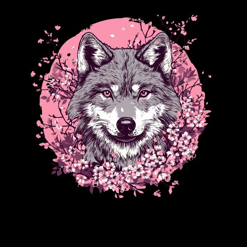 Wolf with cherry blossoms