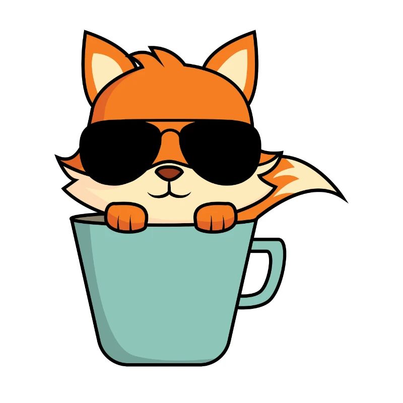 Cool fox in coffee cup