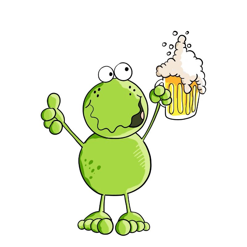 Frosch hebt ein Bier - Prost - Alkohol - Comic