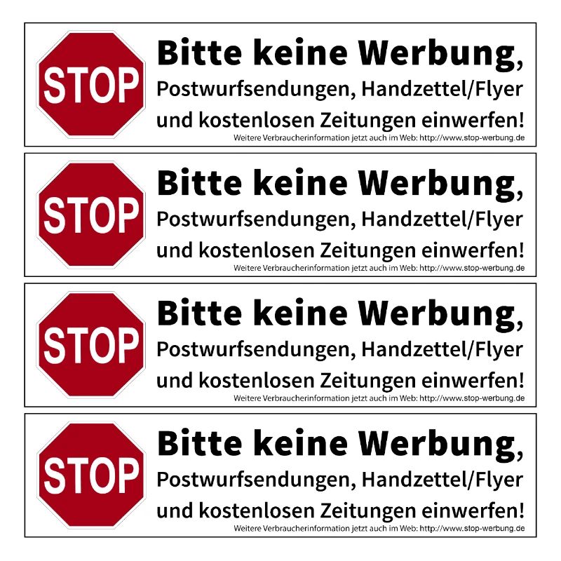 4 x Stop Bitte keine Werbung Sticker