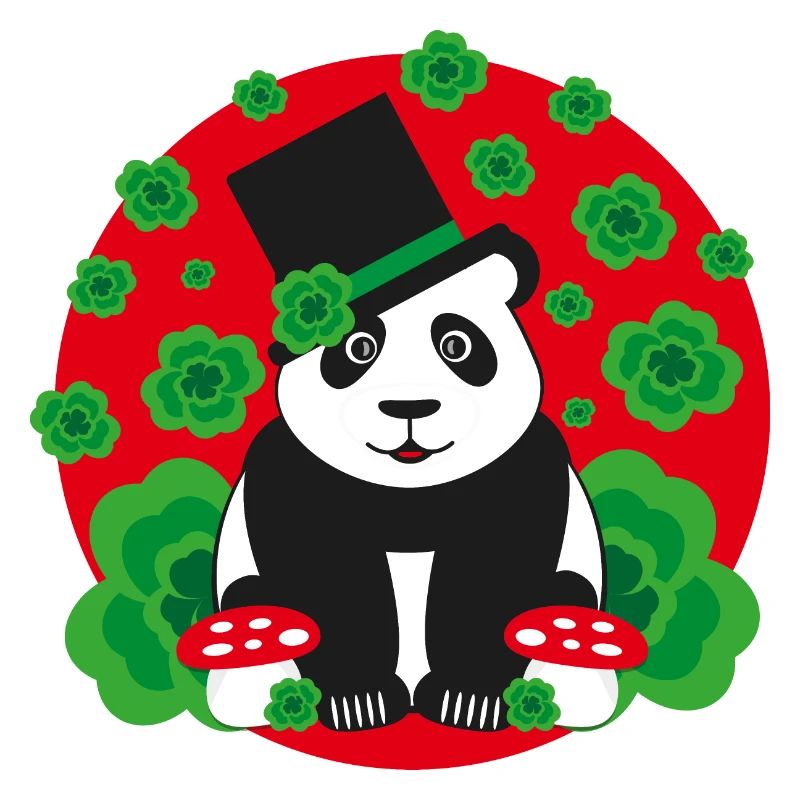 Panda Glücksbringer mit Kleeblätter.