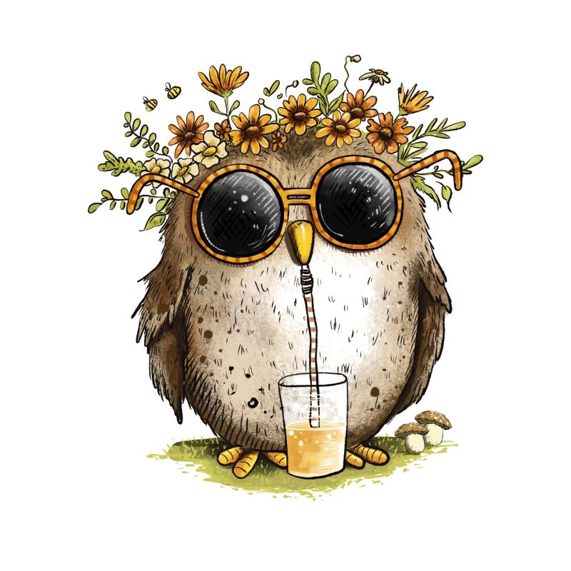 Eule mit Sonnenbrille Und Limonade