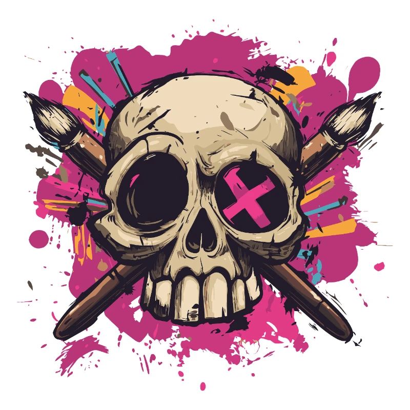 Skull and crossed brushes