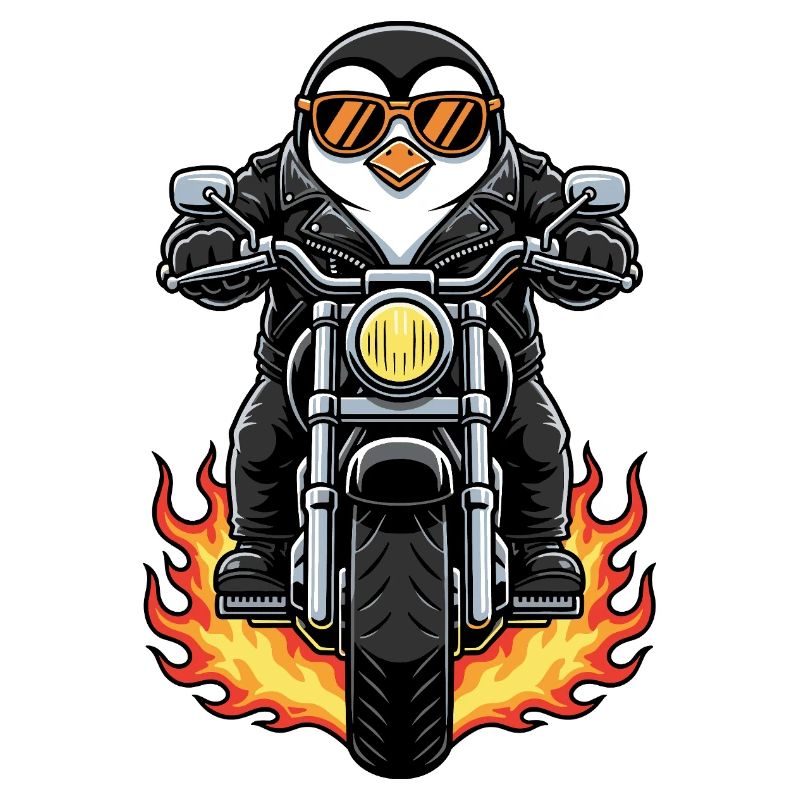 Cool Biker Penguin Motorcycle Flames