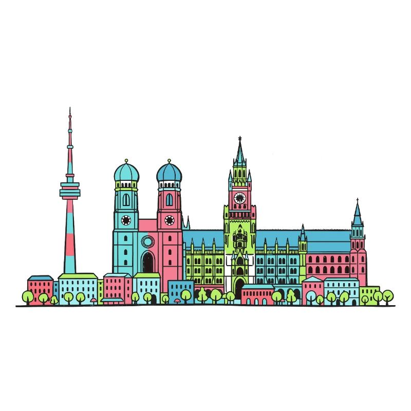 Münchner Stadtskyline Marienplatz Moderne Linienkunst