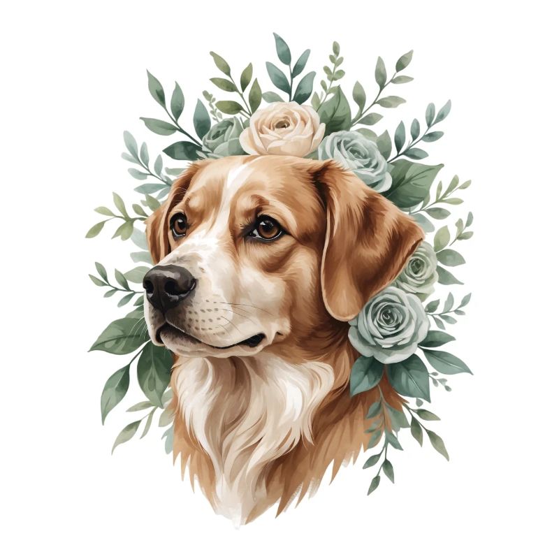 Chien avec une couronne de fleurs