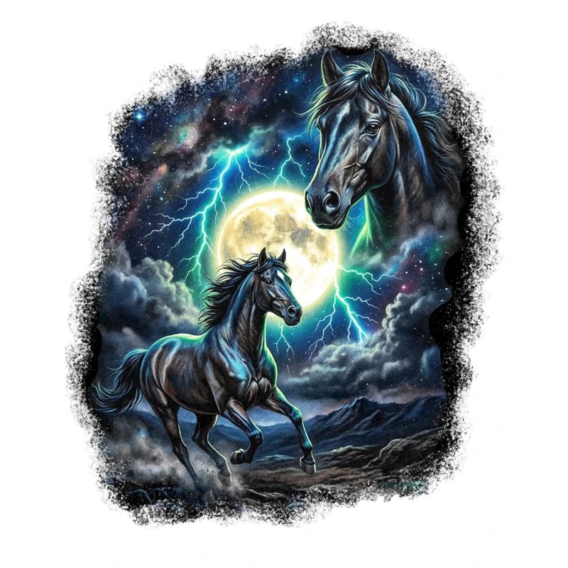 Zwei Wilde Pferde mit Mond Wildlife-Designs