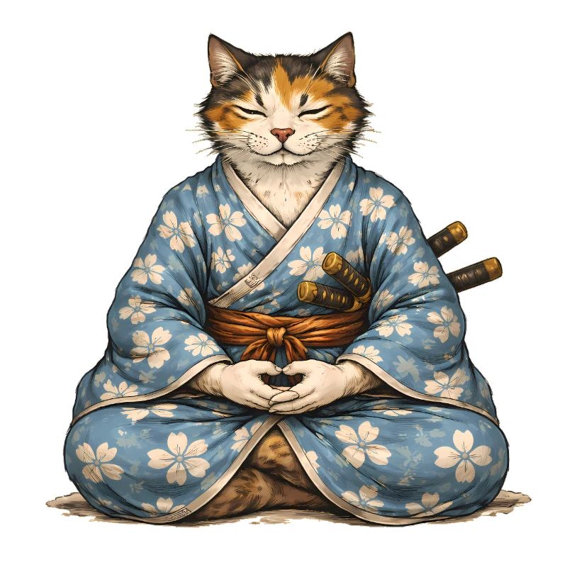 Kimono de méditation Zen Samurai Cat