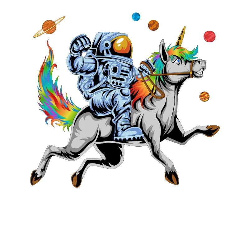 Astronaute chevauchant une licorne arc-en-ciel dans l’espace