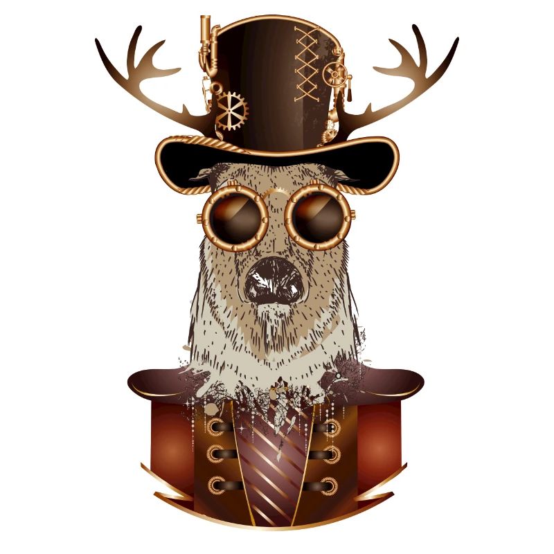 Steampunk deer with cylinder hat and glasses