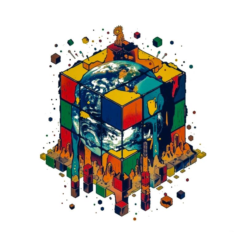 Terre dans le Cube de Blocs de Couleur