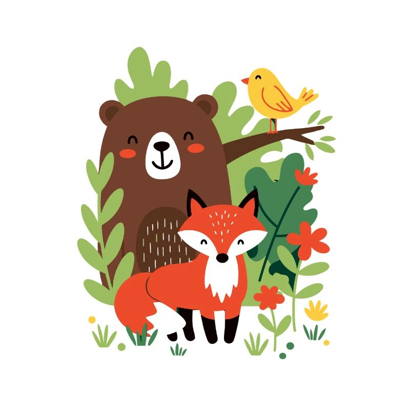 Forest Animals - Bear, Fox & Bird