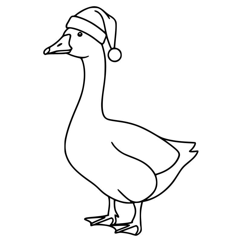 Gans mit Weihnachtsmütze – Weihnachts Line Art