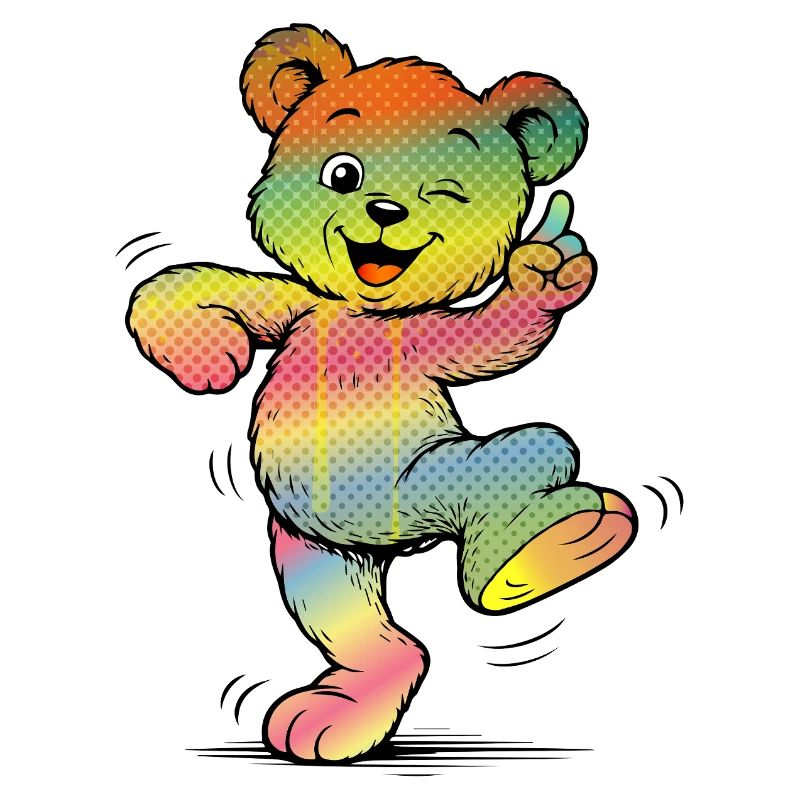 Bunter Cartoon Bär Regenbogen Neon Style 