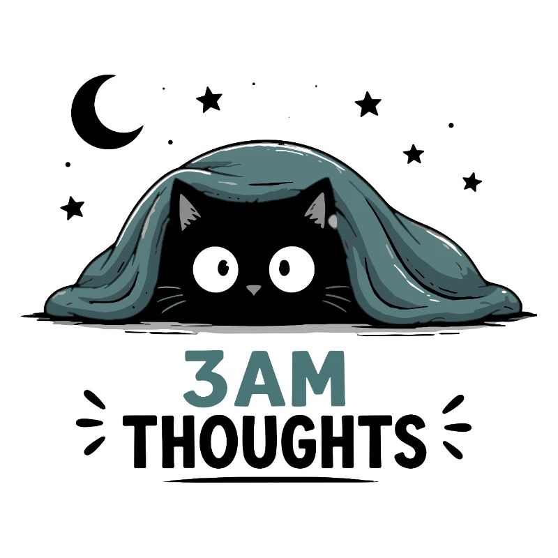3AM Thoughts Funny Black Cat Under Blanket