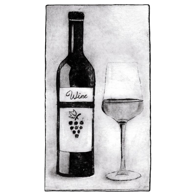 Bouteille de vin avec verre - Gravée à la main imprimable